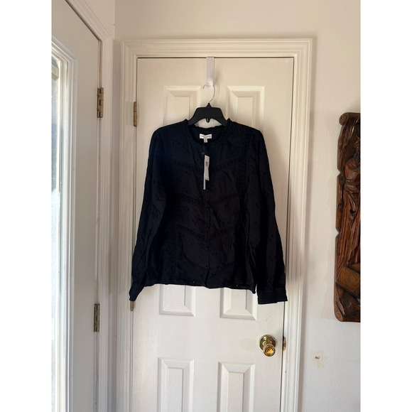 KOKO‎ + MASON Black Eyelet Embroidered Button Front Long Sleeve Shirt XL - Picture 2 of 3